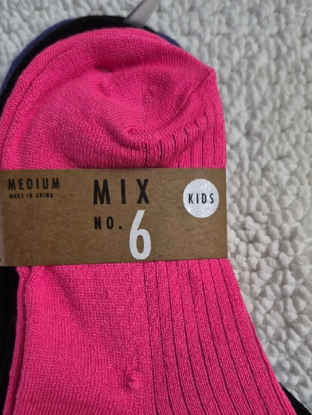 MIX NO.- 6 Pink Purple Black Kids Crew Socks -3 Pack Medium 9-1